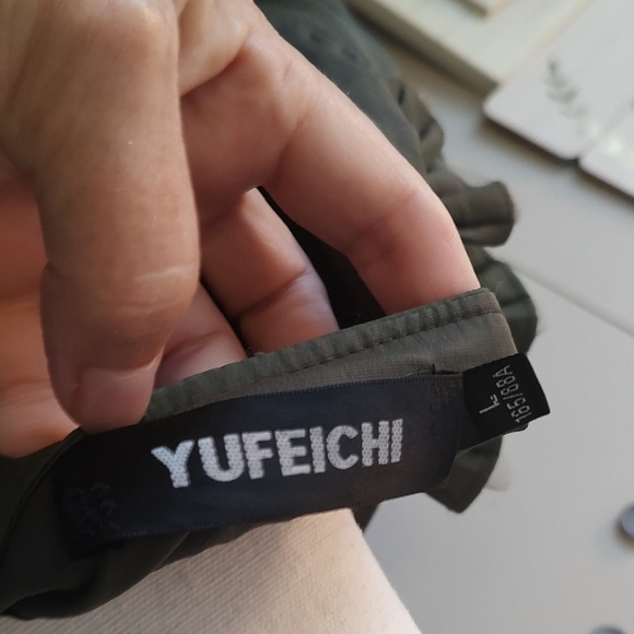 Olive Green Cotton Dress with Floral Detail Medium - Picture 13 of 16